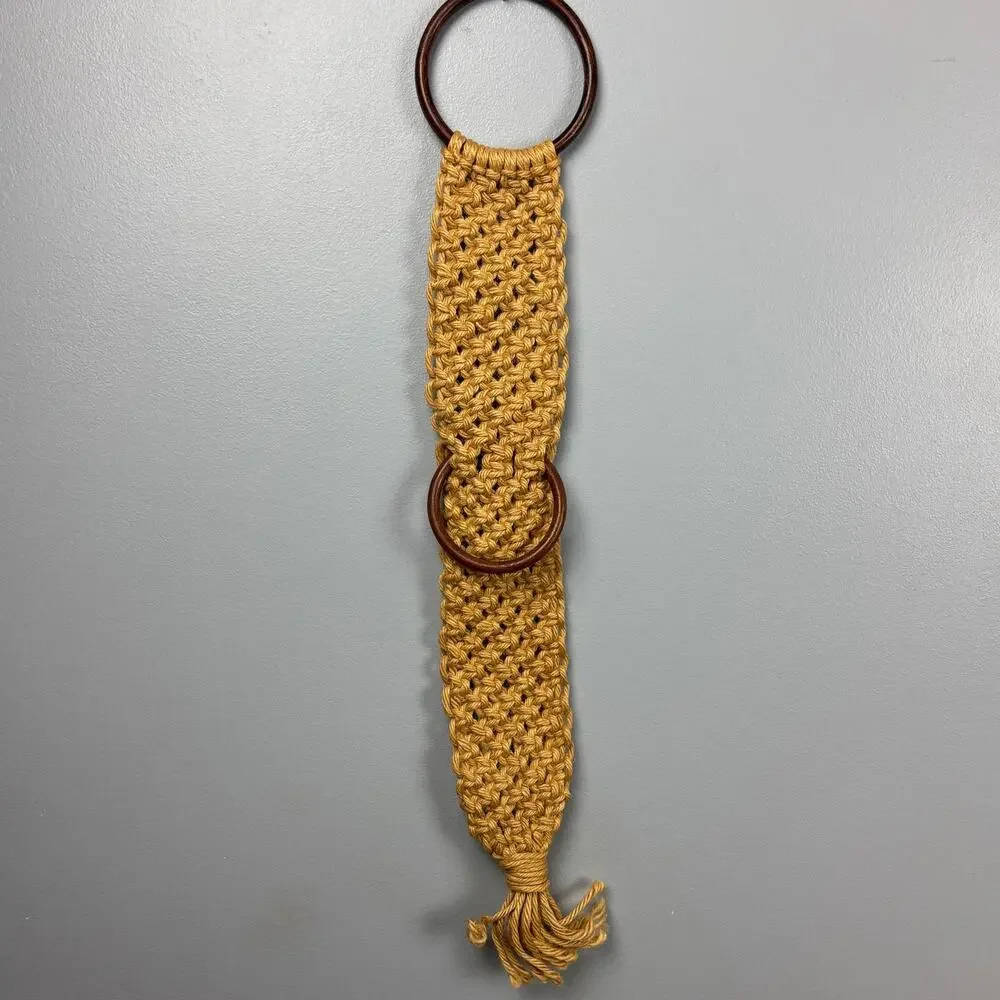 Vintage Macrame Towel Holder Home Decor Mid Century Boho Retro Brown